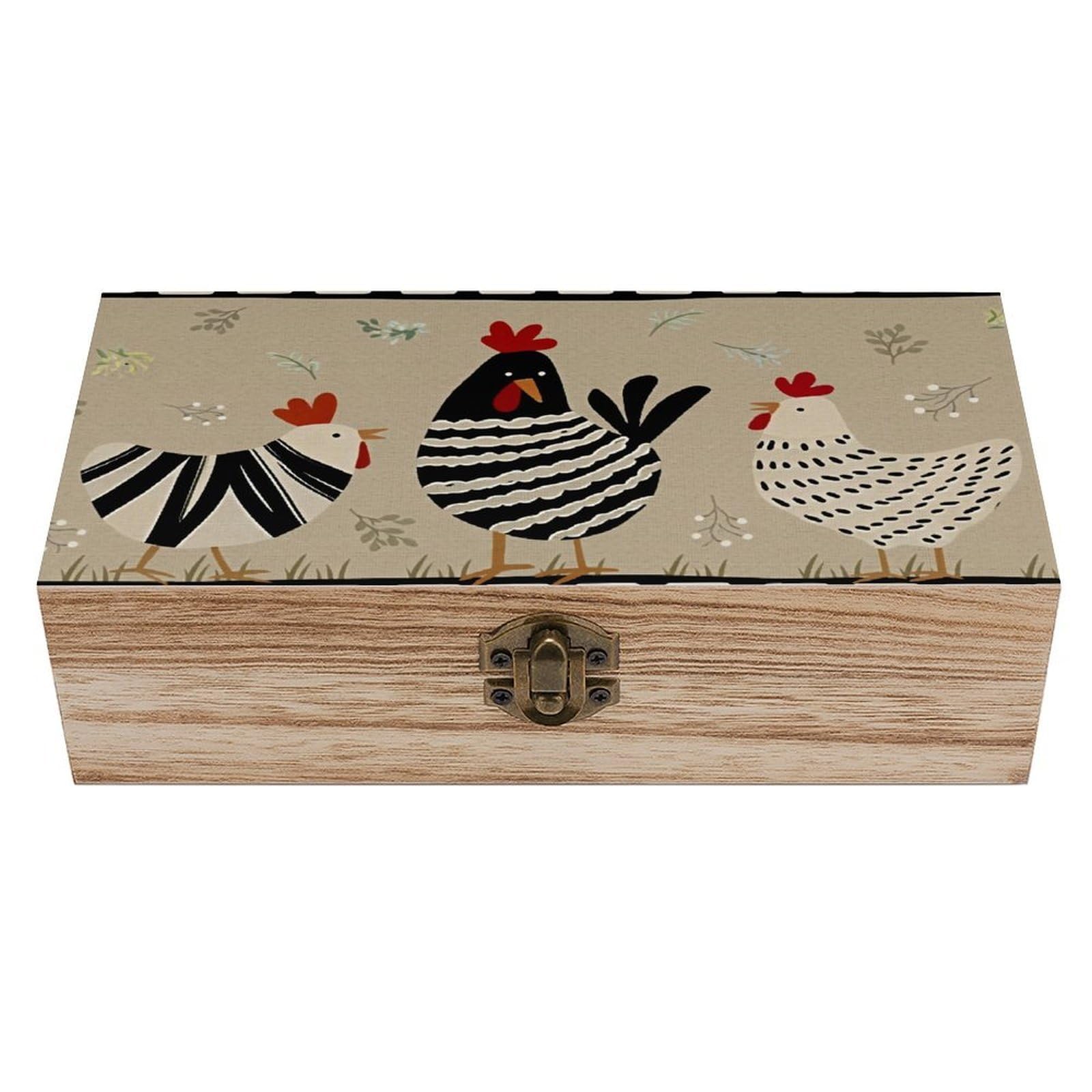 HLBSDM Chicken Vintage Wooden Keepsake Box with Hinged Lid And Locking Clasp, Decorative Storage Box for Jewelry, Trinkets And Small Accessories, Organizer for Home Or Wedding