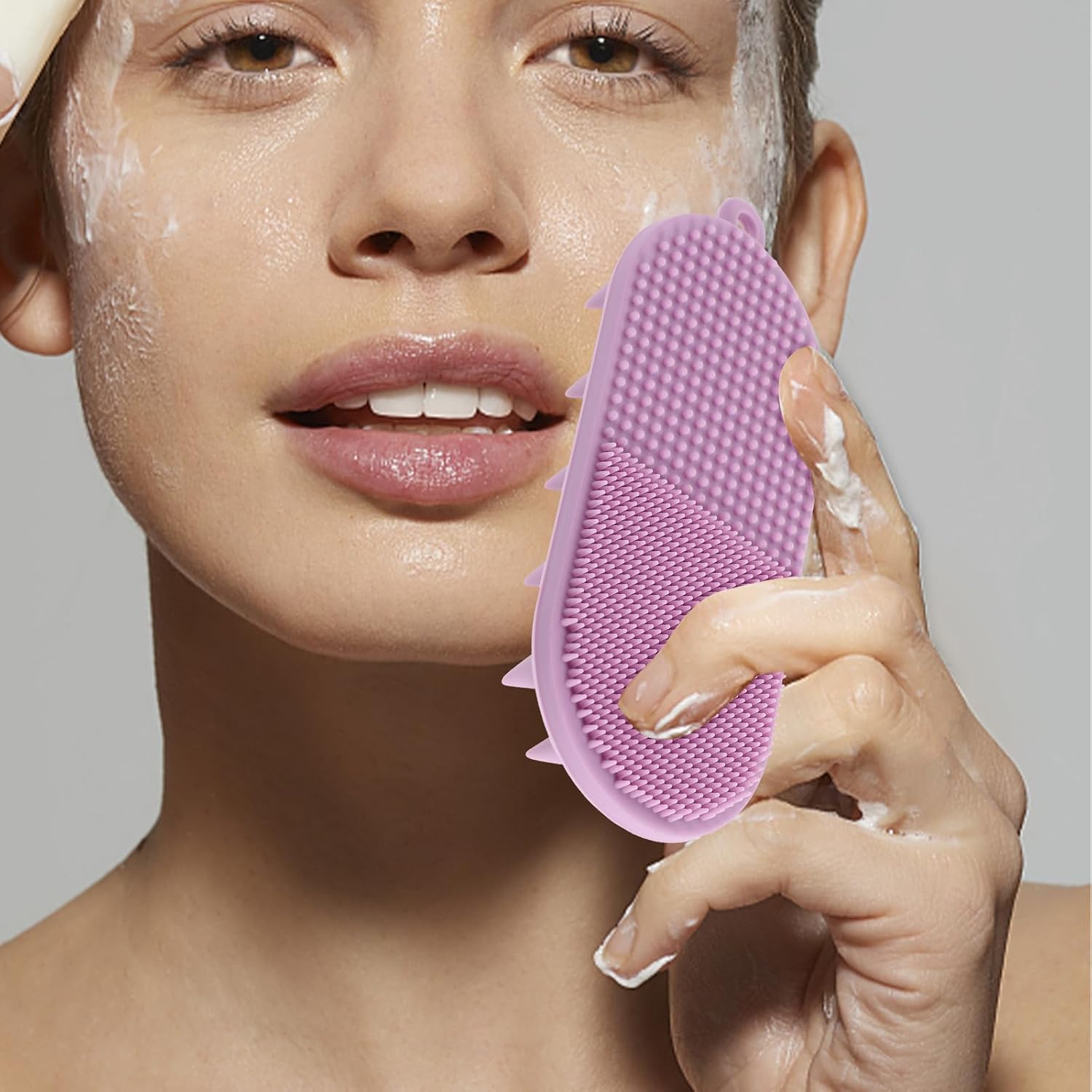 FUOYLOO Silicone Facial Cleansing Brush Soft Dense Head Manual Face Scrubber Purple for Deep Cleaning Sensitive Skin Care Tools