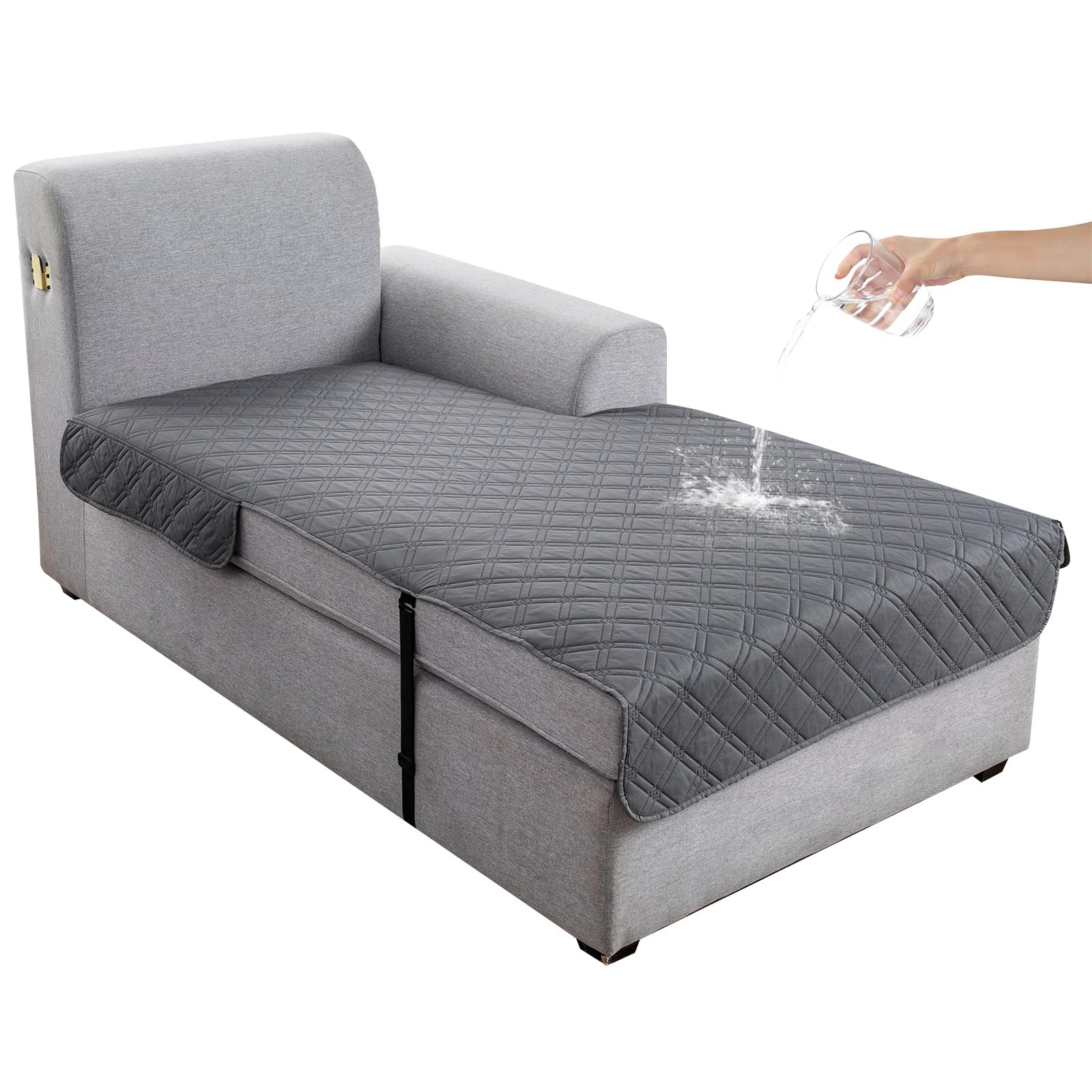 Genina L Shape Couch Cover, Sectional Couch Chaise Covers, Waterproof Washable Sofa Covers for Right L Shape Chaise Lounge, Anti-Slip Sofa Slipcovers for Dogs Cats Pet Friendly(Dark Grey)