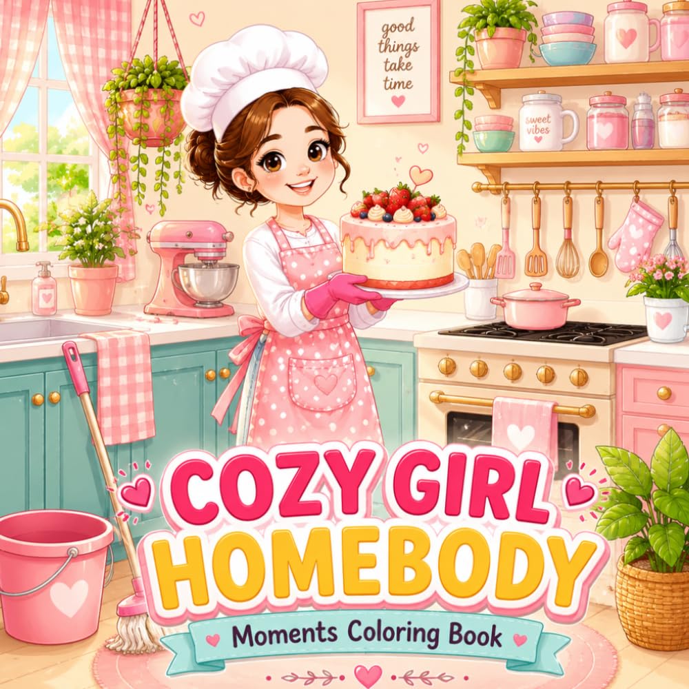 Cozy Girl Homebody Moments Coloring Book: Bold and Easy Designs with Cute Everyday Moments for Relaxation and Stress Relief