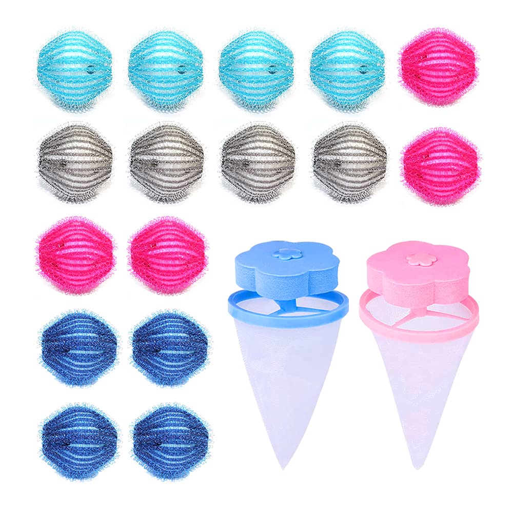 Biee 16 Pcs Pet Hair Remover for Laundry, 2 Pcs Washing Machine Hair Catcher, Reusable Lint Remover Balls and Lint Filter Cleaning Mesh Bag