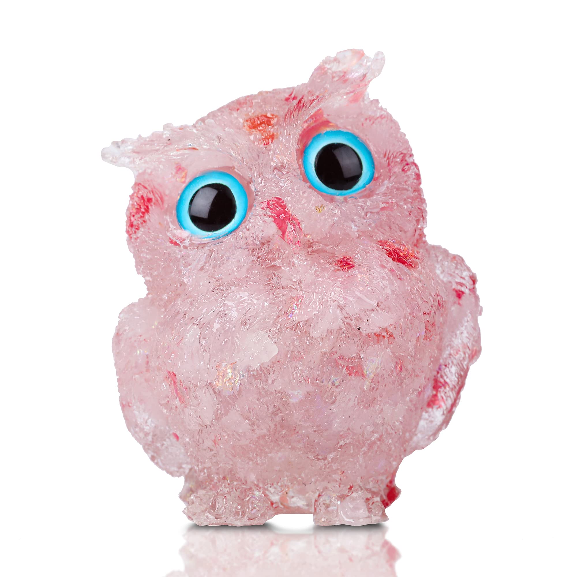 Dytartzx Pink Hand Carved Natural Crystal Owl Statue I Healing Gemstone Animal Figurine-2Pices Home Office Decor Gift Box (Pink)