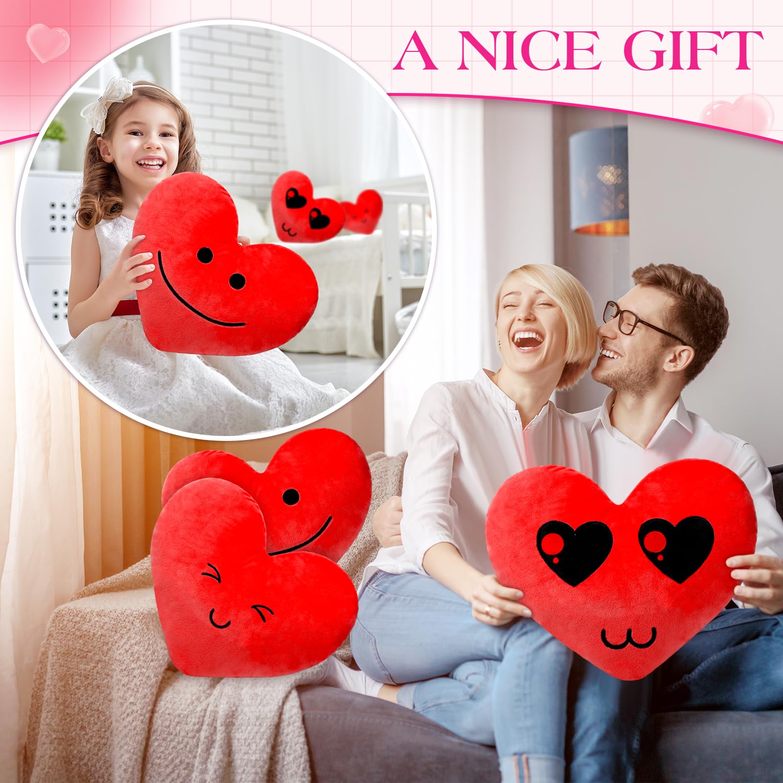 Motionchic 3 Pcs Heart Shaped Throw Pillows Cute Stuffed Plush