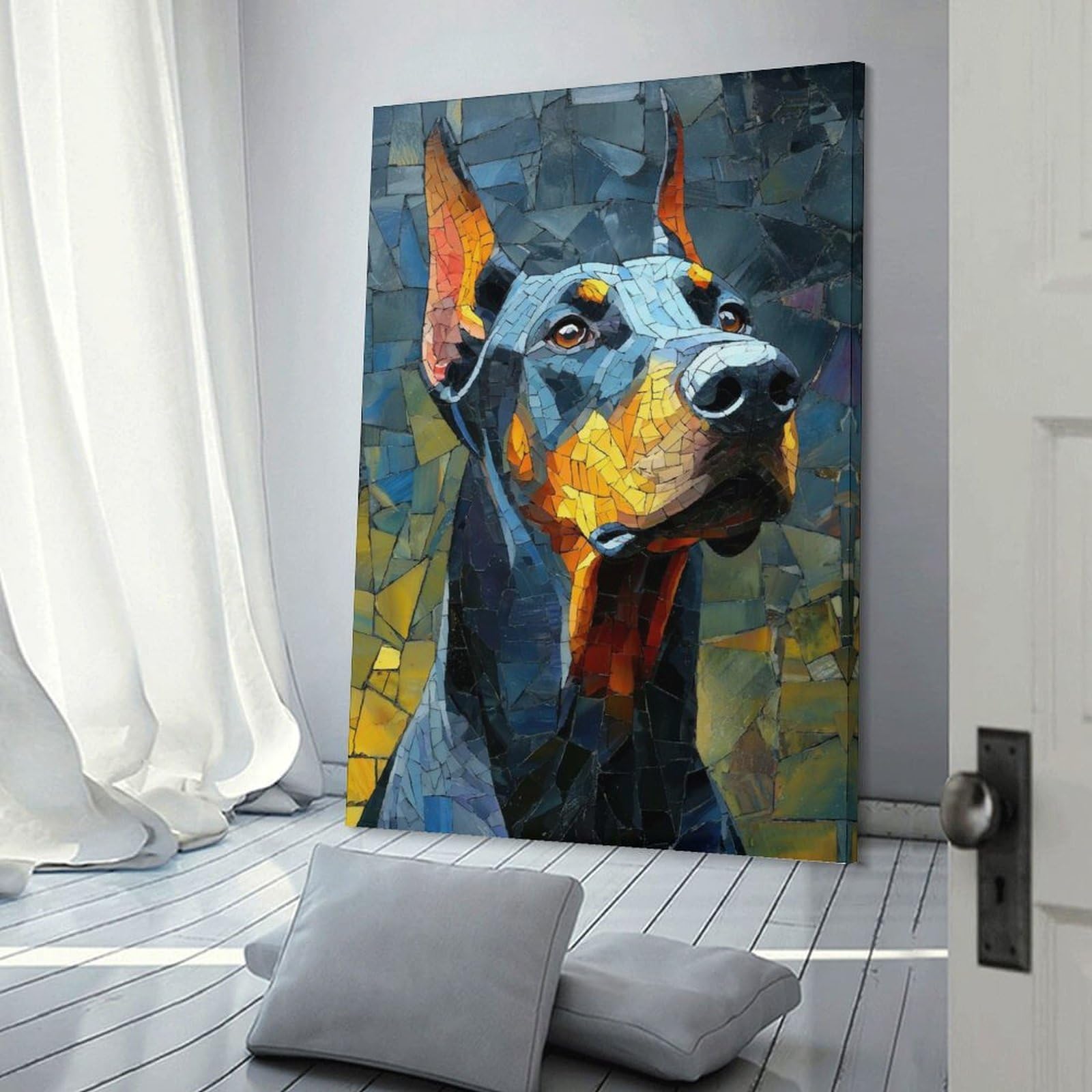 Junmoney Doberman Mosaic Portrait Wall Picture Print 24x36inch(60x90cm), for Calm Bedrooms, Home Corners Or Flats, Home Artwork with A Soft Interior Feel