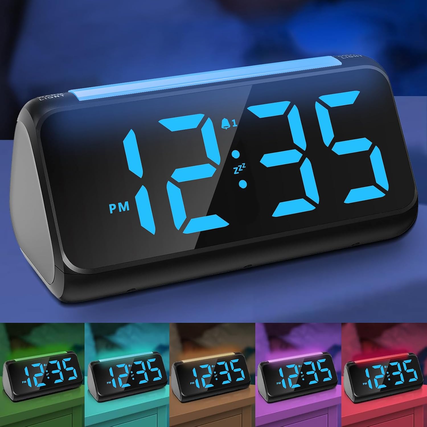 Alarm Clock with Night Light for Bedrooms, Simple Large LED Display Big