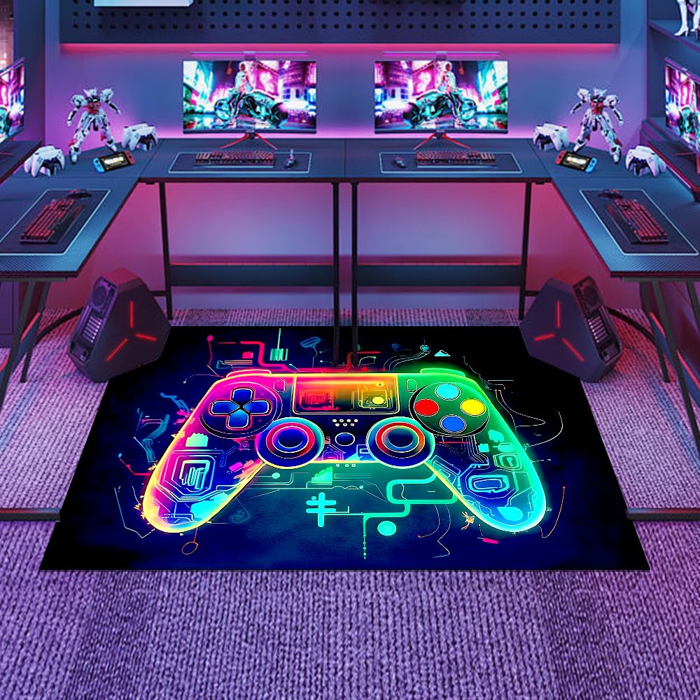 Wxeadu Gaming Rug for Boys Bedroom, 80 x 120 cm Gamer Rug, Non-Slip Gaming Controller Carpet, 3D Colorful Game Gamepad Carpets, Washa-bleGaming Area Rugs for Gamingroom Decor