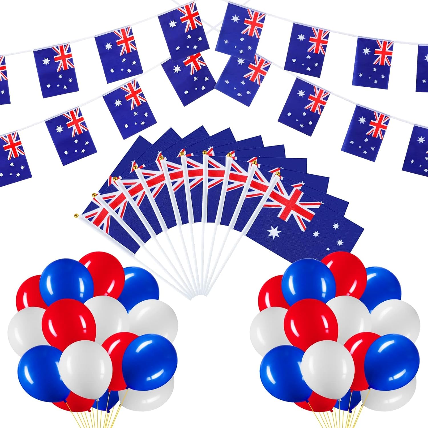 Australian Flag Set with Australian Flag Bunting 10 Pcs Hand Held Small