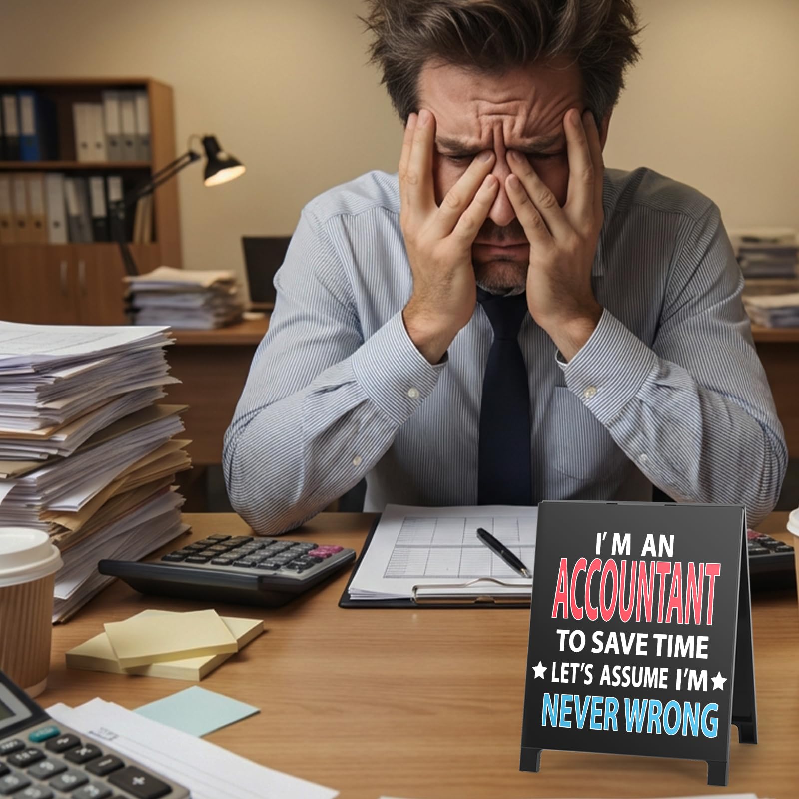 I'm An Accountant to Save Time Never Wrong Funny Acrylic Desk Sign Board Style Office Table Decor Gift for Accountant Coworkers Friends Home Workspace Cubicle Tabletop Desk Decoration for Tax Season