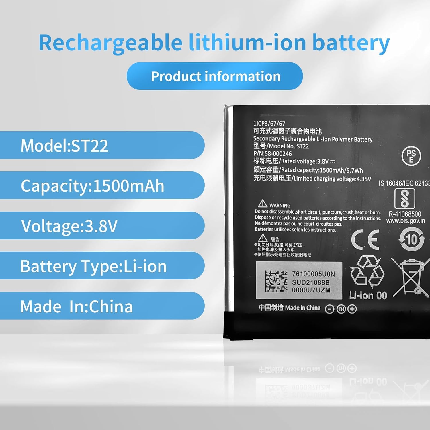 3,8 V 5,7 Wh 1500 mAh ST22 58-000246 1ICP3 / 67 / 67 Bateria zamienna kompatybilna z czytnikiem e-booków