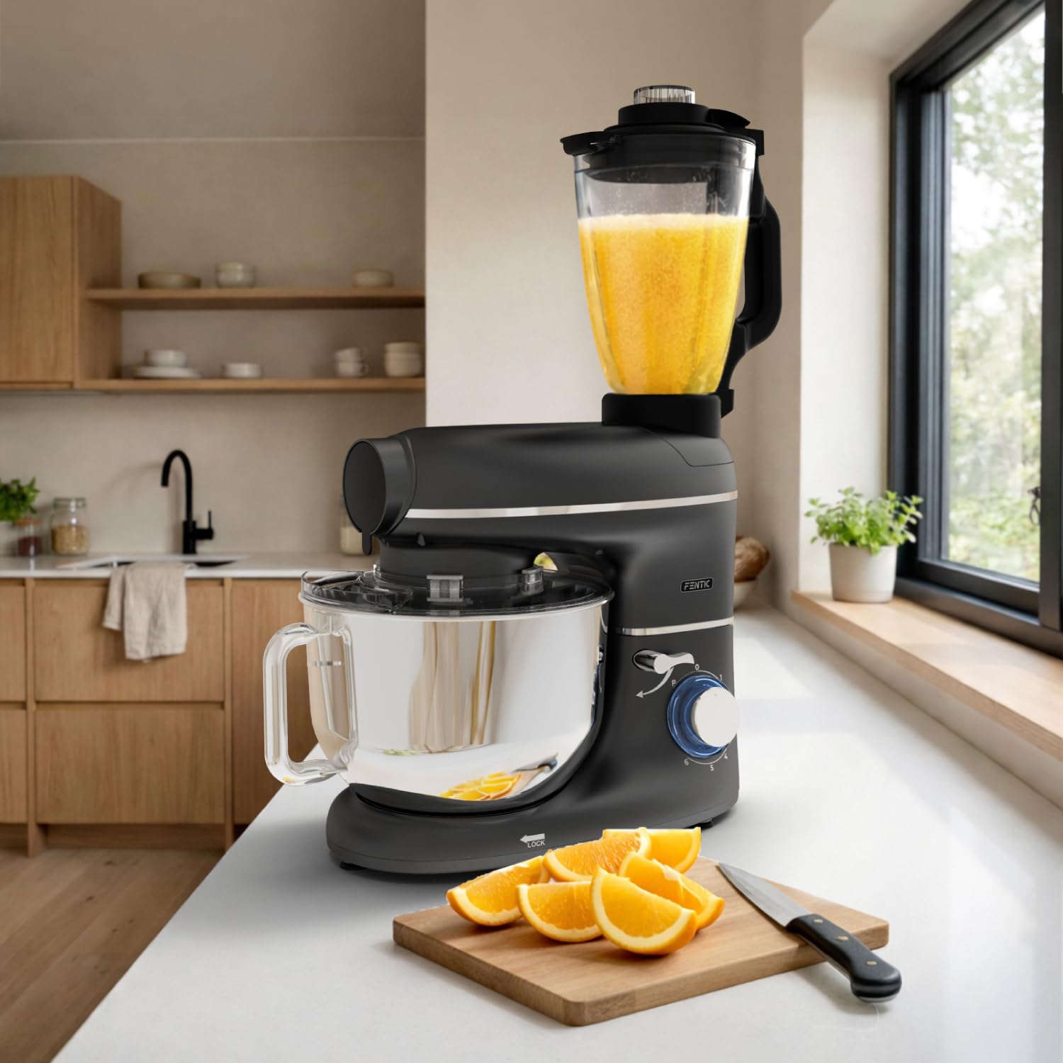 6 en 1 Robot Pâtissier – 2000W - Av. Hachoir à Viande, Mixeur 1,5L, Cutter, Accessoires – Robot Cuisine Multifonctions Av. 6,2L Bol Mélangeur, Fouet, Crochet Pétrisseur, Batteur (Noir)