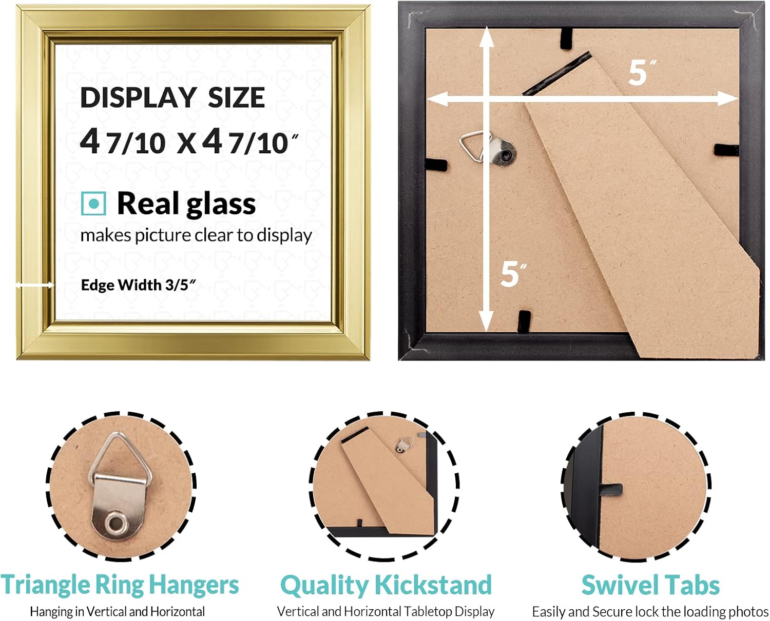 LaVie Home 5x5 Picture Frames (1 Pack, Gold) Simple Designed Photo Frame with High Definition Glass for Wall Mount & Table Top Display