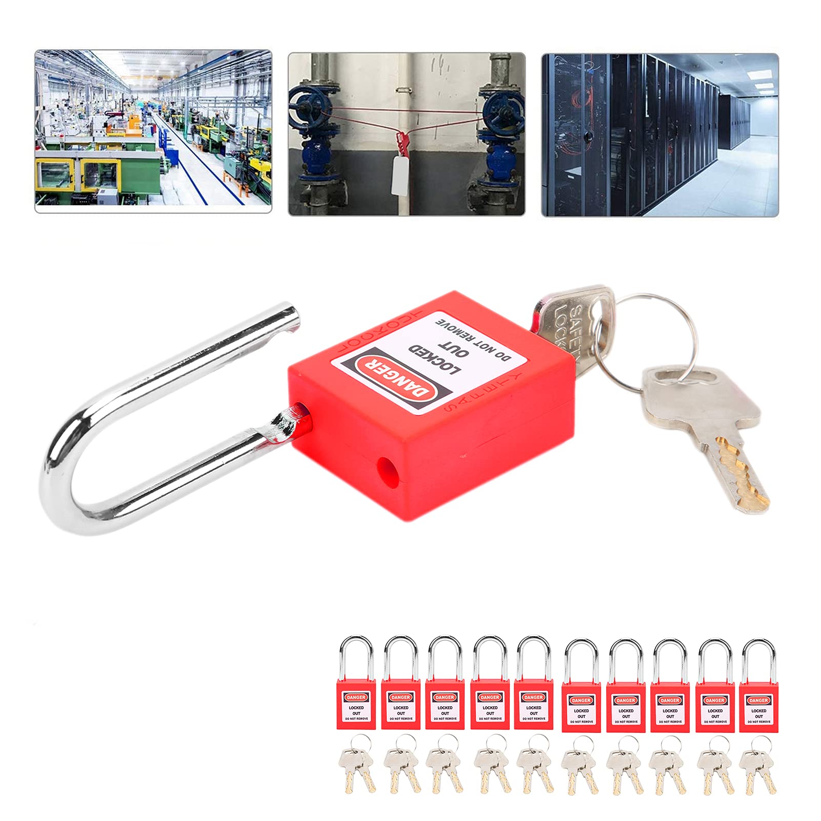 Juego de cerraduras de bloqueo y etiquetado, 10 juegos de candado de seguridad, bloqueo de candado de 38 mm, bloqueo de aislamiento de ingeniería industrial de nailon para (Red)