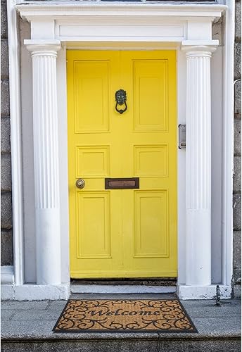 Miniatura 2 de Tapete geométrico para puerta de entrada, fibras de cáscara de coco 100% naturales y parte trasera de goma reciclada antideslizante, 2 x 3 pies,