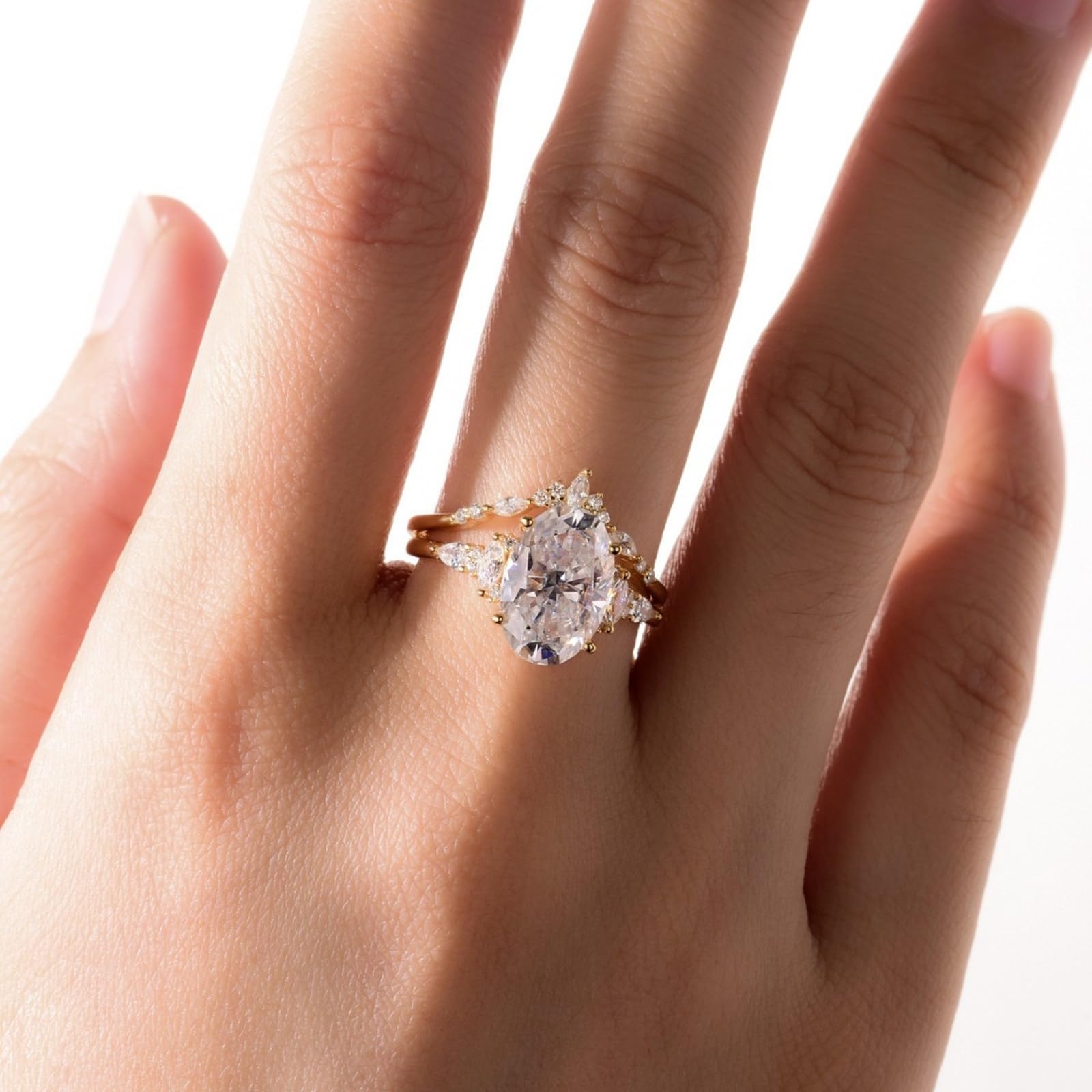 2-częściowy zestaw złotych pierścionków damskich 9K dla kobiet z moissanitem 4,5 ct, pierścionek zaręczynowy damski, żółte złoto, 9-karatowe żółte złoto, rozmiar 58 (18,5)