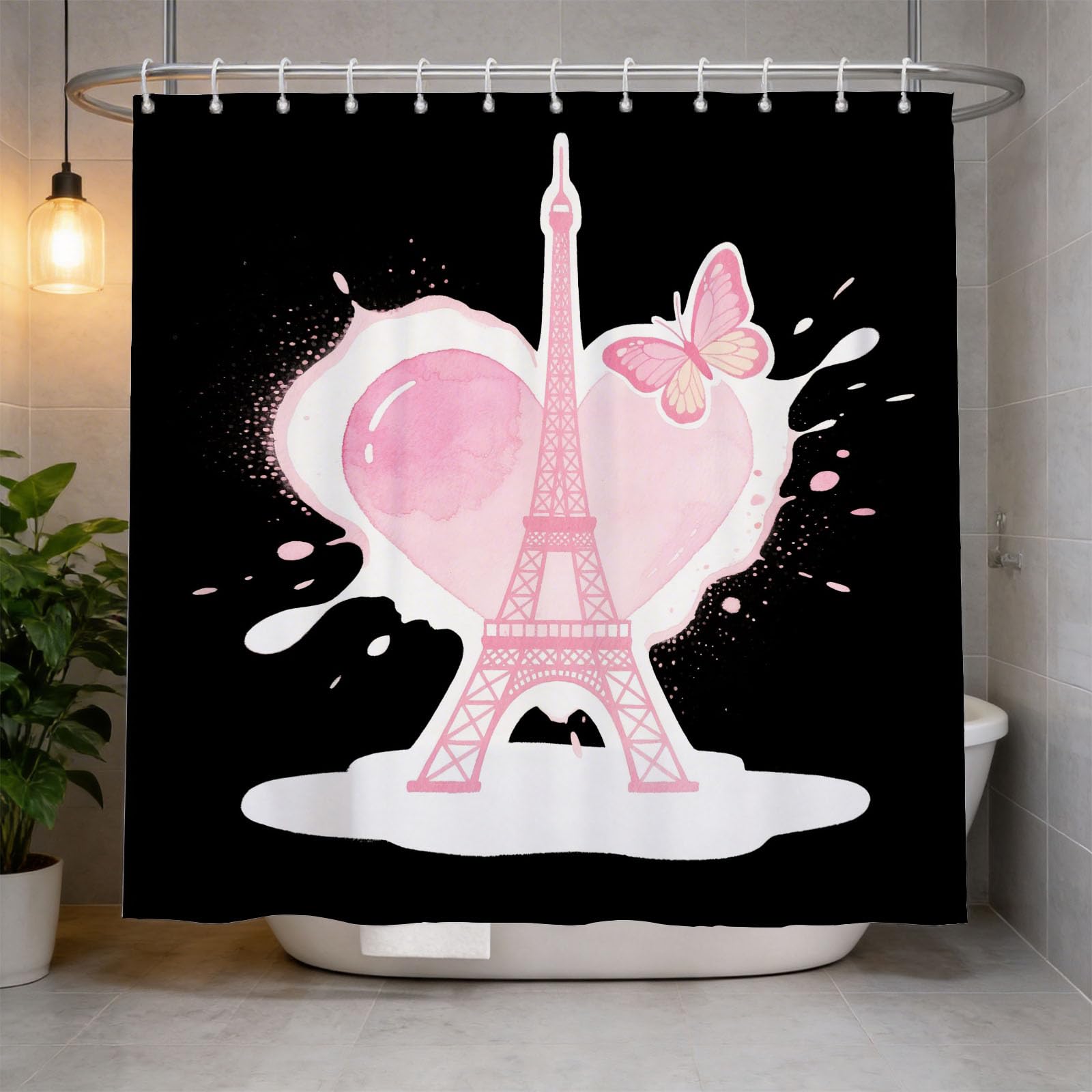 Hongduo 3D Eiffel Tower Shower Curtain for Stalls Bathtubs Chic Paris French Bathroom Decor Shower Curtain Set Polyester Fabric Waterproof 180x180cm/71X71 Inch with Hooks
