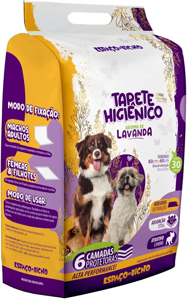 Tapete Higiênico Descartável Espaço de Bicho 80x60cm 30 unidades - com Aroma de Lavanda