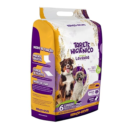 Tapete Higiênico Descartável Espaço de Bicho 80x60cm 30 unidades - com Aroma de Lavanda
