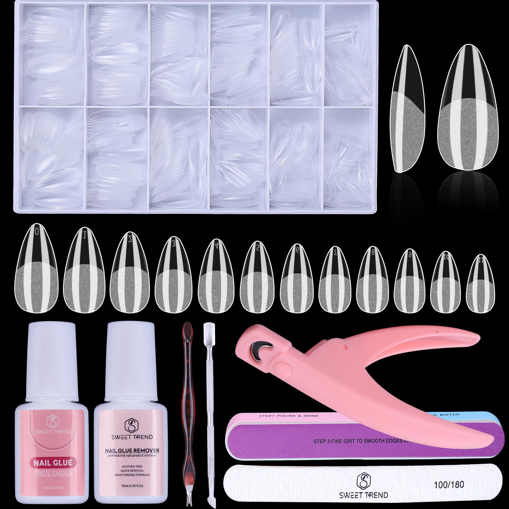 Almond Fake Nail Tips Medium: 600Pcs Full Cover Nail Tips for Acrylic Nails Professional Clear Nail Tip with Nail Glue Remover & Glue Acrylic False