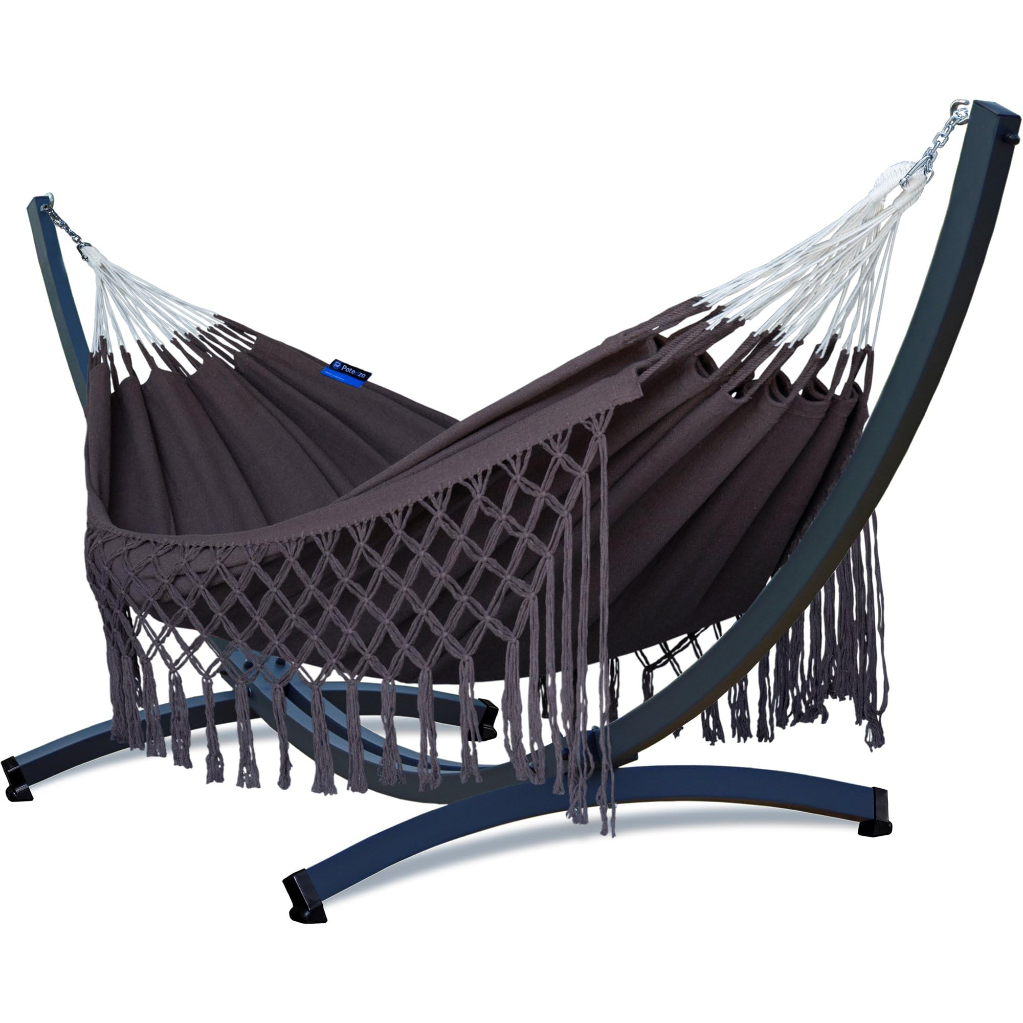 Potenza Medelin - Hamaca para exteriores con estructura para 2 personas, 100% algodón, doble hamaca, 230 x 160, 200 kg, estructura de hamaca de 350 kg, resistente a la intemperie (estructura básica de