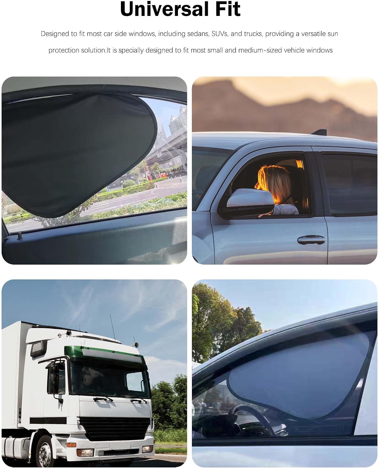 4 Pack Car Shades for Side Windows - Static Adsorption, Reusable & Foldable Sun Protection for Drivers and Road Trippers
