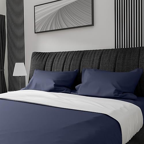 Miniatura 2 de Juego de sábanas de algodón de 4 piezas, 100 % algodón con bolsillos profundos de 16 pulgadas, sábanas de tejido satén de fácil ajuste, extra suave,