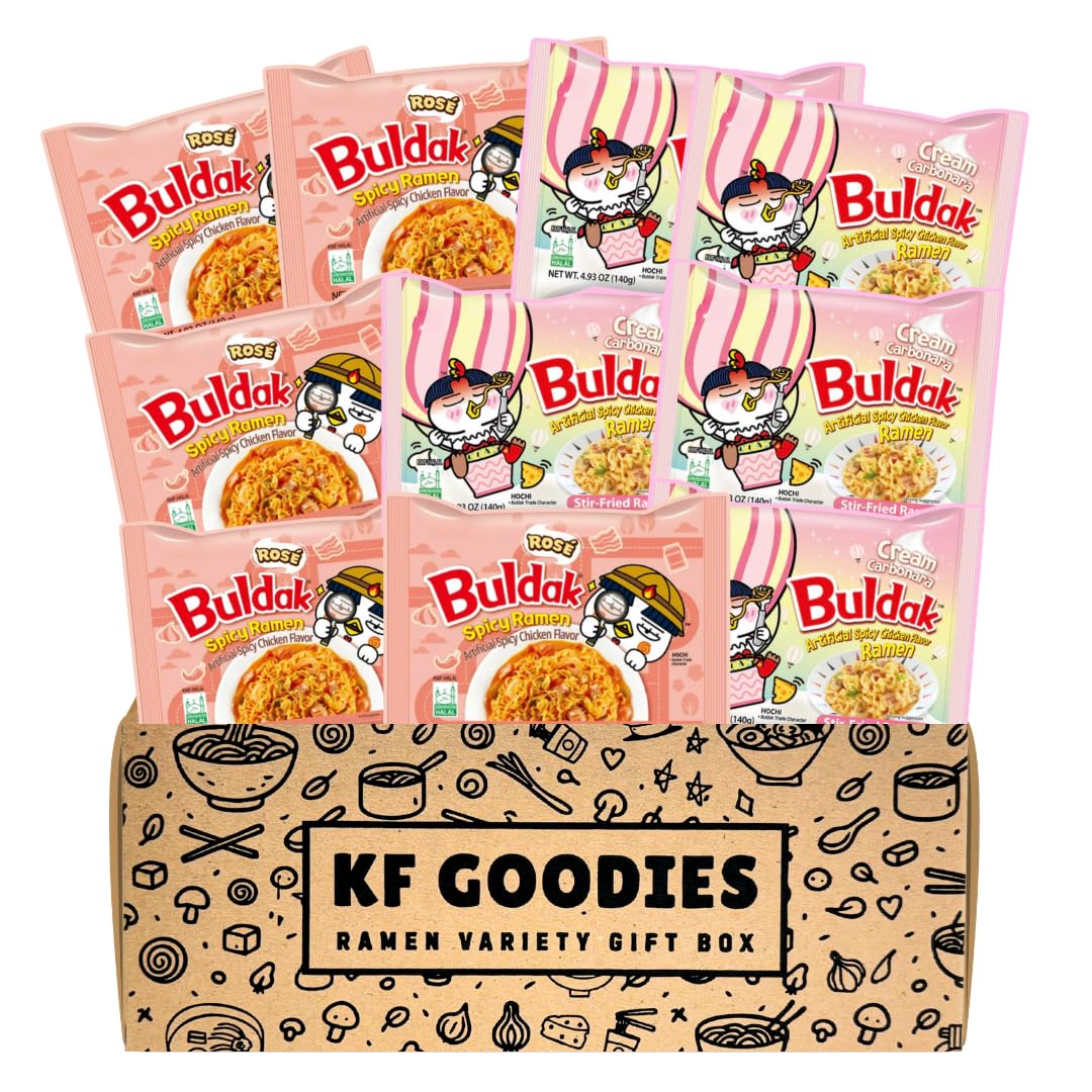 Korean Ramen Variety Pack Gift Box (10 Count) – Spicy Buldak Noodle Assortment for Birthdays, College Care Packages, Office Snacks, and Gift Baskets
