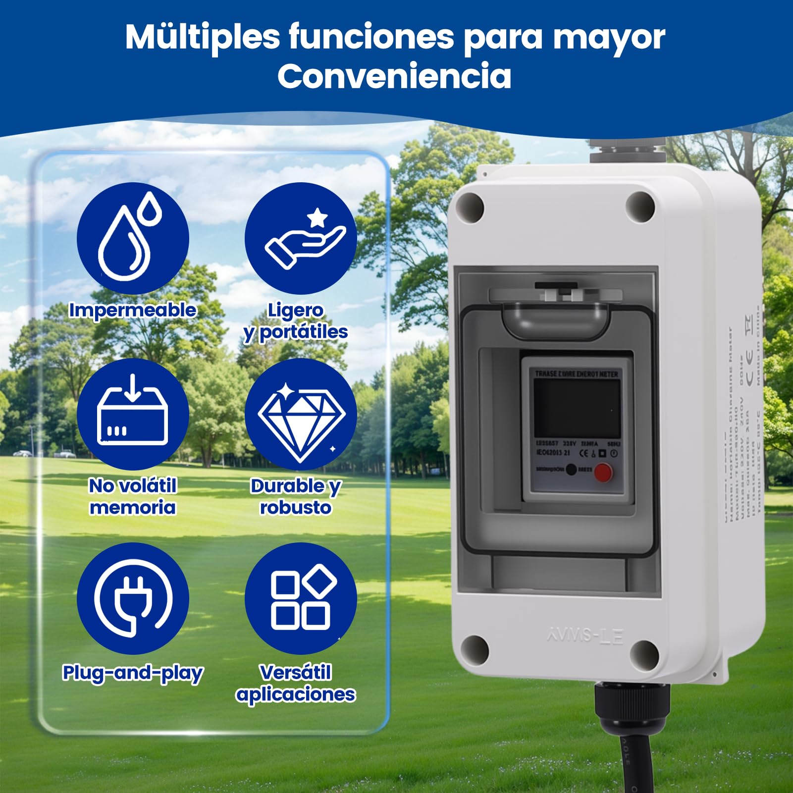 Medidor de Consumo Electrico Digital Portátil de Electricidad 230V IP67 LCD Display Restablecimiento Fácil Medidor para RVs Vehículos Eléctricos Sitios de Construcción