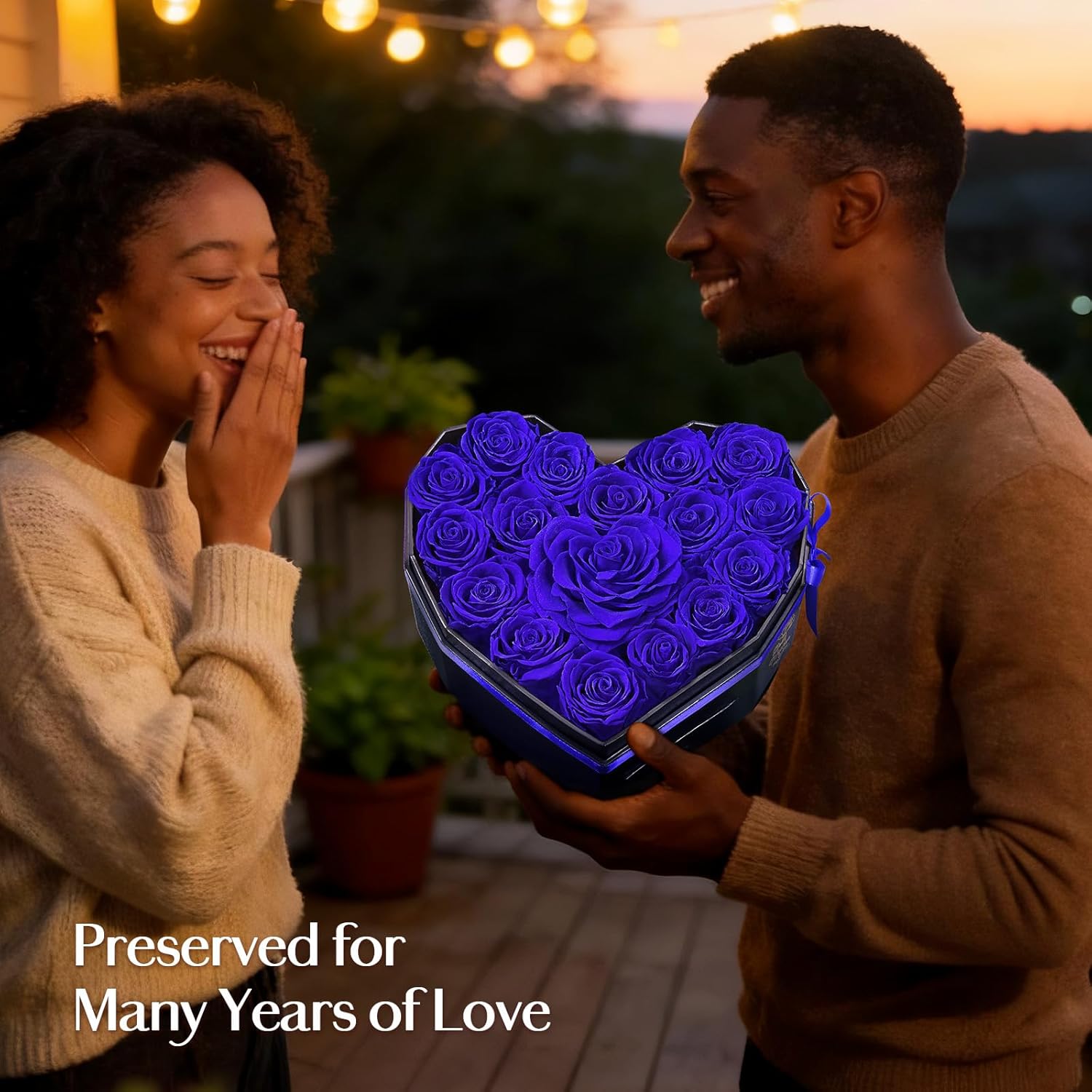 MARTINE MALL 17 Forever Flowers for Delivery, Gifts for Her Glitter Preserved Real Roses in a Box Valentines Day Birthday Gifts for Women Mom Girlfriend Wife Lasting Eternal Flower with Necklace, Blue - Image 6