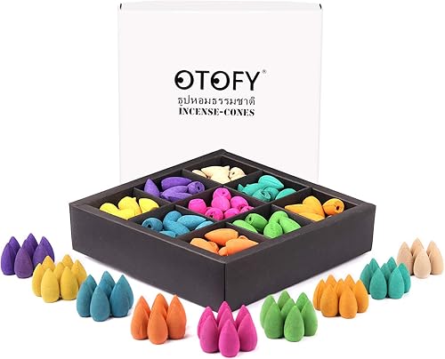 OTOFY Conos de incienso de reflujo, 180 piezas de aromas 100% naturales para trabajos a mano, cascada, incienso, rosa, tulipán, jazmín, lavanda,