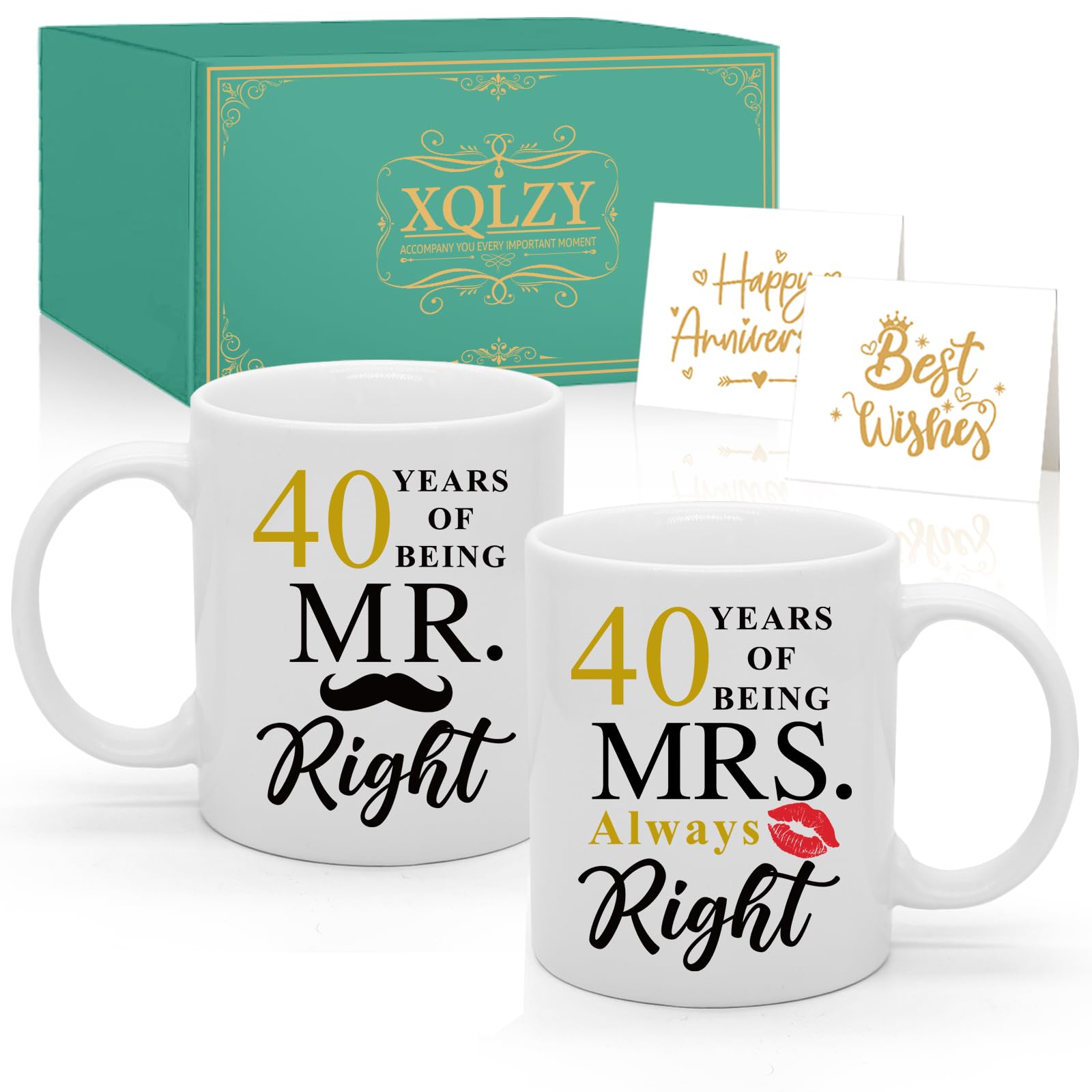 XQLZY 40 Years Couple Mugs, Mr and Mrs 40th Anniversary Mug Gifts, 40th Anniversary Mug Gifts, 40th Anniversary Presents for Couple Husband Wife, 40th Wedding Anniversary Presents Gifts for Dad Mom