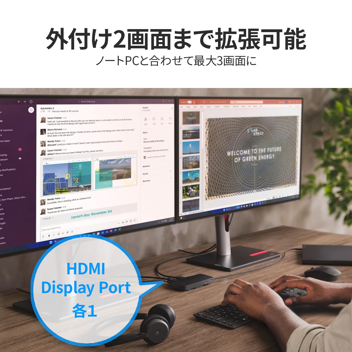 Lenovo USB Tipo C Dual Display Travel Dock (senza adattatore CA) Hub Docking Station Displayport HDMI USB Tipo C Ethernet 2 Uscita di visualizzazione 47 cm Cavo interno 40B90000WW