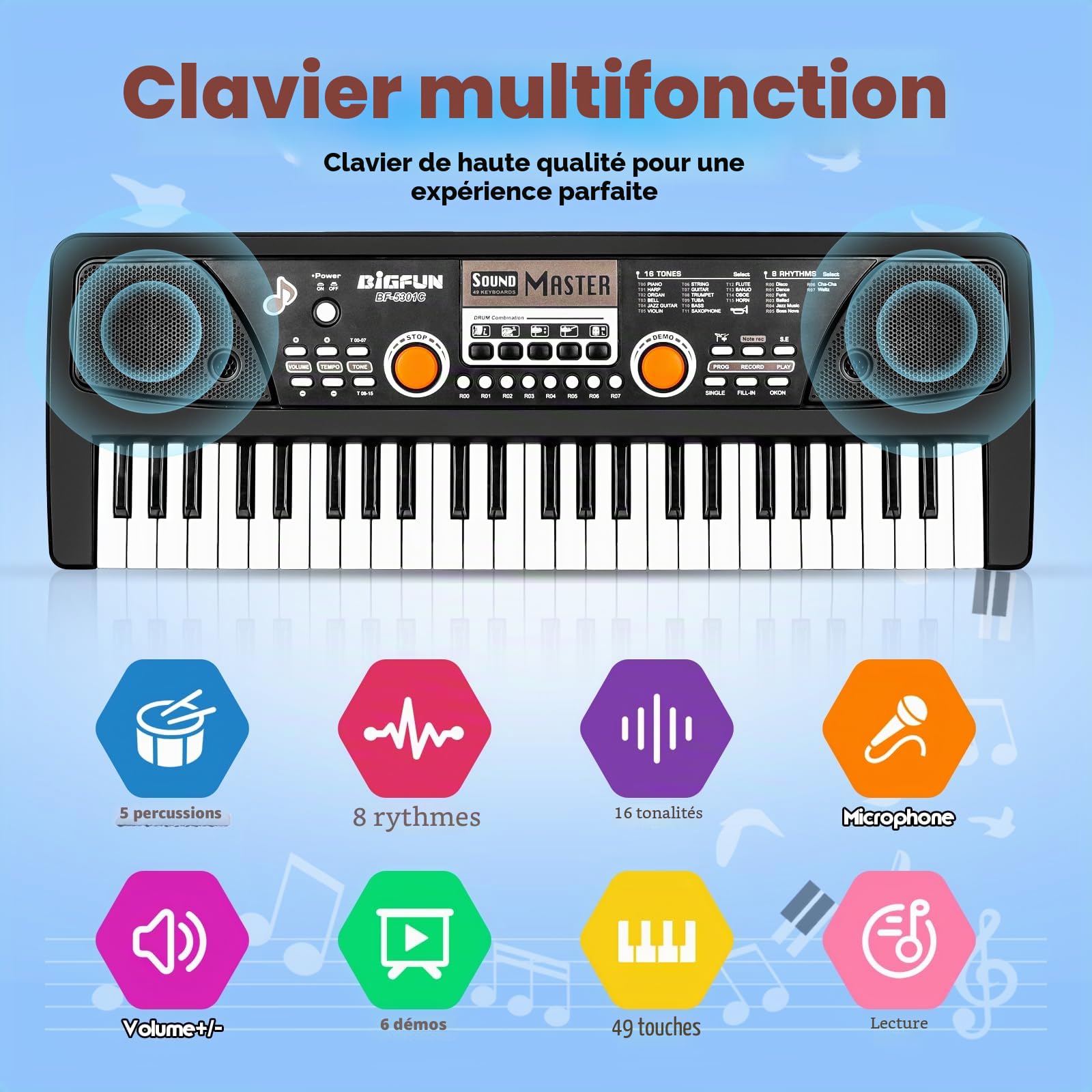 m zimoon Clavier Piano Enfant, 49 Touches Clavier Électronique Numérique avec Microphone Early Éducation Musical Instrument Musique Clavier Anniversaire Cadeaux Noël Âge pour 3-12 Ans Filles Garçons