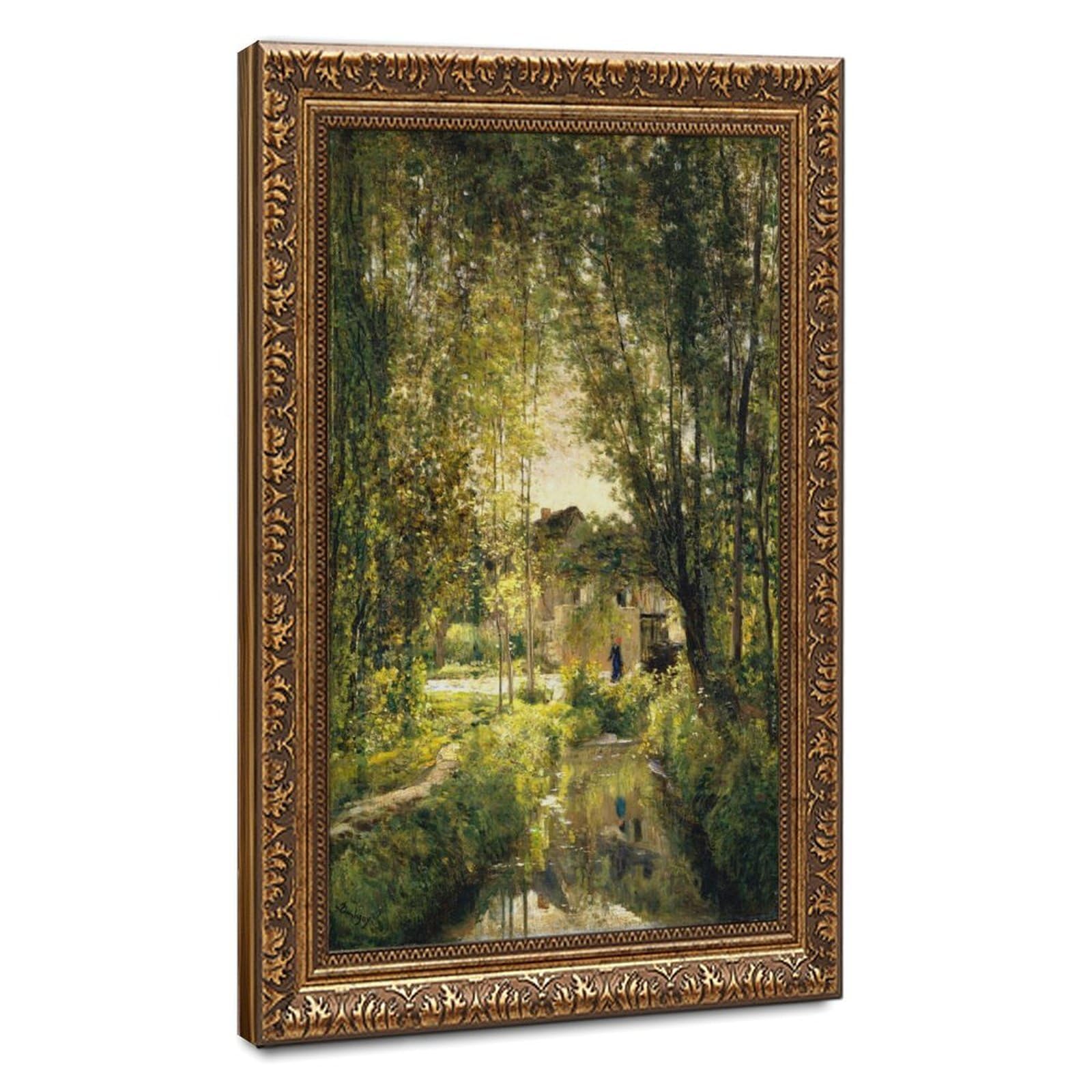 WCYB Landscape With A Sunlit Stream by Charles Francois Daubigny Posters Prints Canvas Deco Paintings Wall Art Hangable Frame 20" L X 30" W