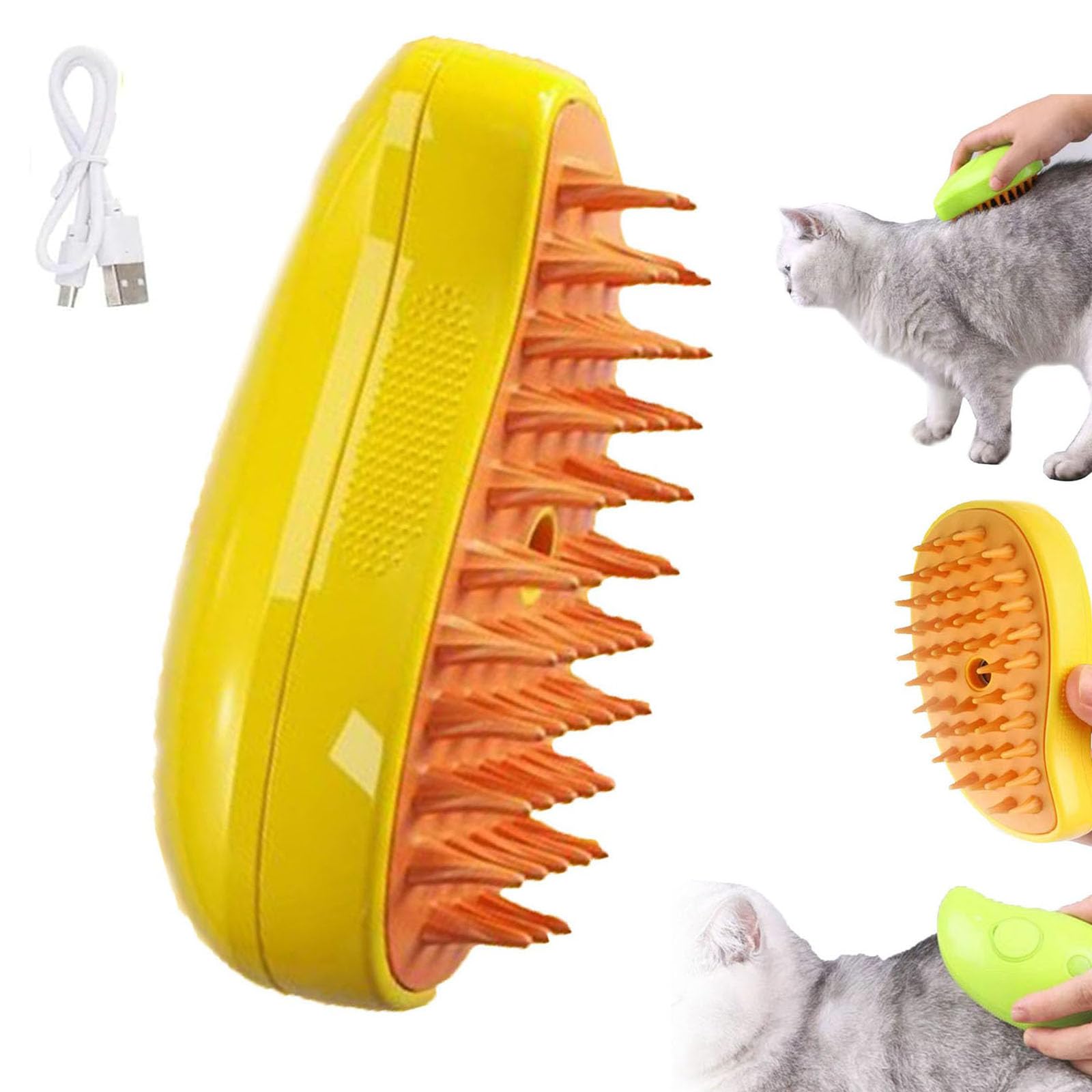 Argumub Cepillo de pelo de gato de vapor 3 en 1, cepillo de vapor autolimpiante para gatos con vapor para masaje, cepillo de pelo de gato para eliminar el cabello enredado y suelto (amarillo)