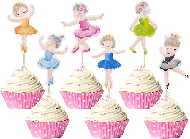 Gyufise 36Pcs Ballerina Cupcake Toppers Colorful Baby Girl Cupcake Toppers Ballet Dancer Girls Cupcake Toppers Dancing Cake Dessert Muffin Toppers for Wedding Baby Shower Birthday Party