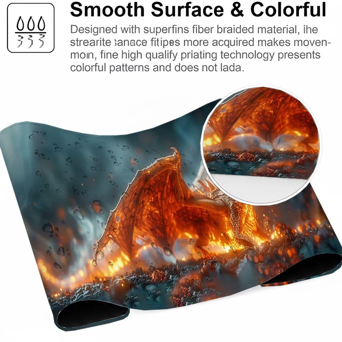 Tappetino per Mouse Gaming XXL 1200x600x3mm– Ufficio Mousepad Grande – Migliora la Velocità e la Precisione Tenuta Stabile Sottomano per Ufficio e Casa Accessori Scrivania Drago PjY11867 N-U