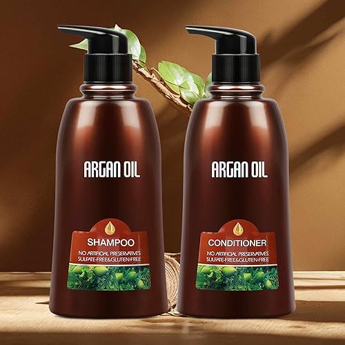 Miniatura 2 de Juego de 2 champú y acondicionador de aceite de argán marroquí orgánico natural sin sulfatos  Tratamiento seguro para el color, protección UV,
