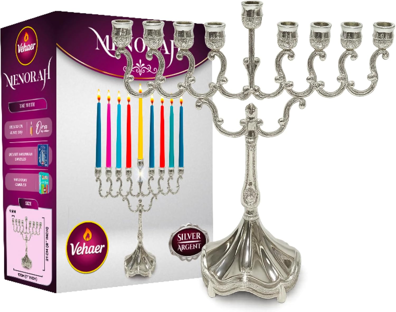 Traditional Menorah Chanukah Candle Minorah Fits Standard Hanukah Candles (Vintage)