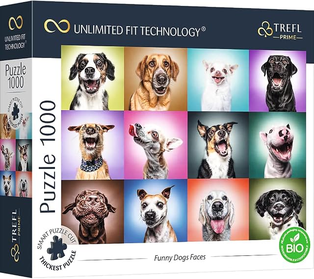 Trefl Prime - Puzzle UFT Funny Dogs Faces - 1000 Elementów, Najgrubsza Tektura, BIO, EKO, Zabawne Psy, Psie Portrety, Zwierzęta, Kolaż, Kreatywna Rozrywka dla Dorosłych i Dzieci od 12 Lat