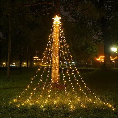 Miniatura 5 de Tira de luces solares de Navidad para exteriores, 350 LED, impermeable, cascada, para árbol de 12 pulgadas, 8 modos de decoración de Navidad, luces