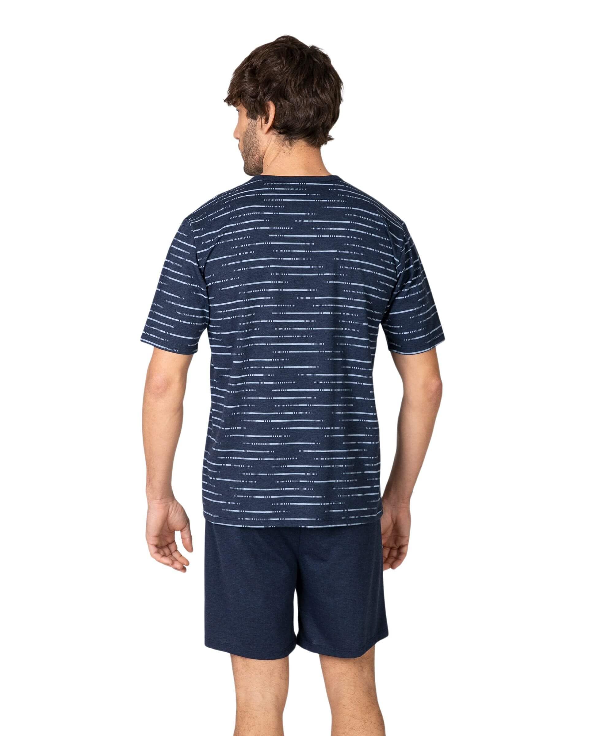 MASSANA Pijama Corto para Hombre de Verano, Mezcla de Algodón y Poliéster, Cuello Henley con Botones, Estampado Marino, Modelos P261330 y P261328