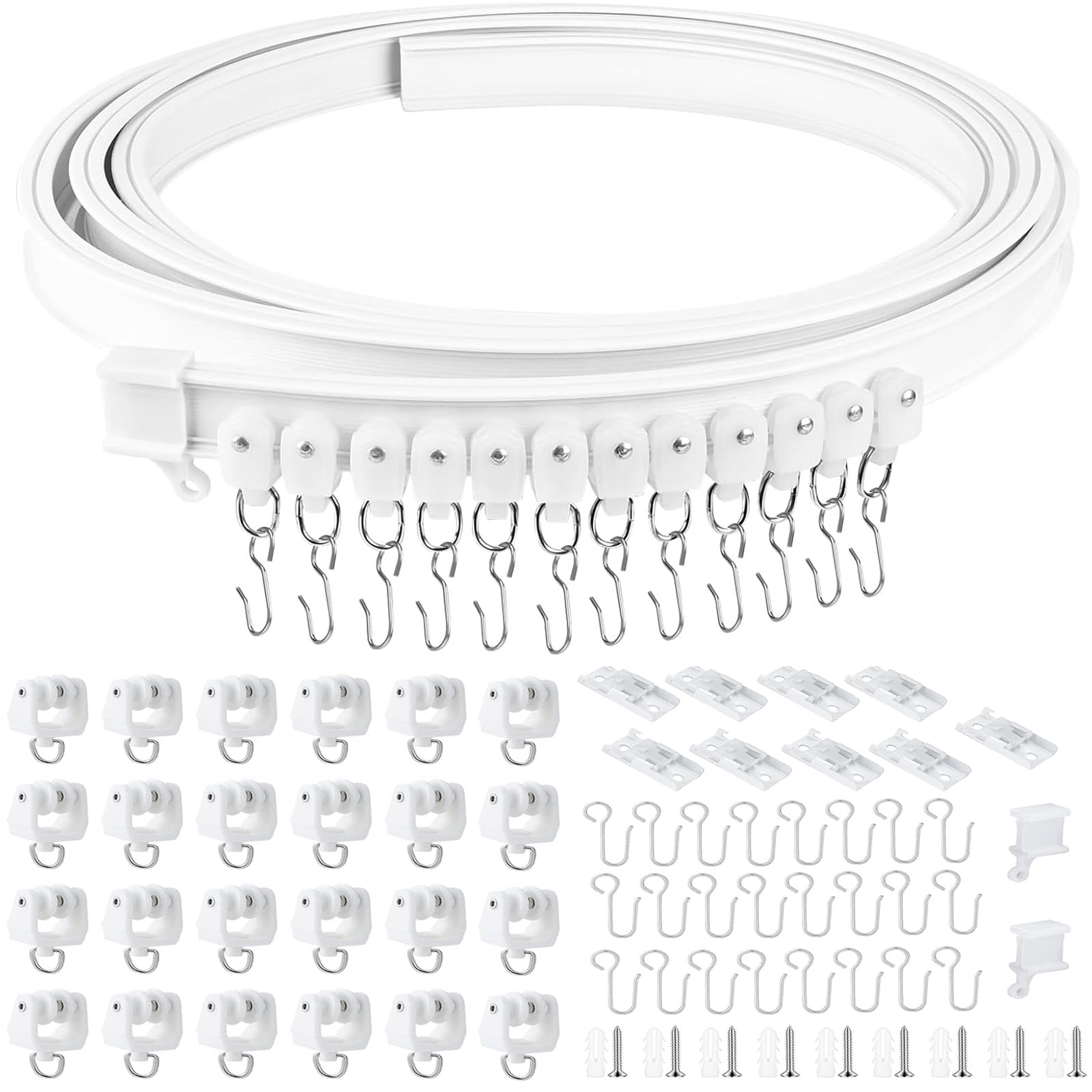 3M Binario Tende Soffitto Flessibile Curvo con Ruote Silenziose, Sistemi Binario Tenda Doccia Scorrevole, Accessori Montaggio Decorazione Casa per Finestre, Camper, Stanze, Camere da Letto (Bianco)