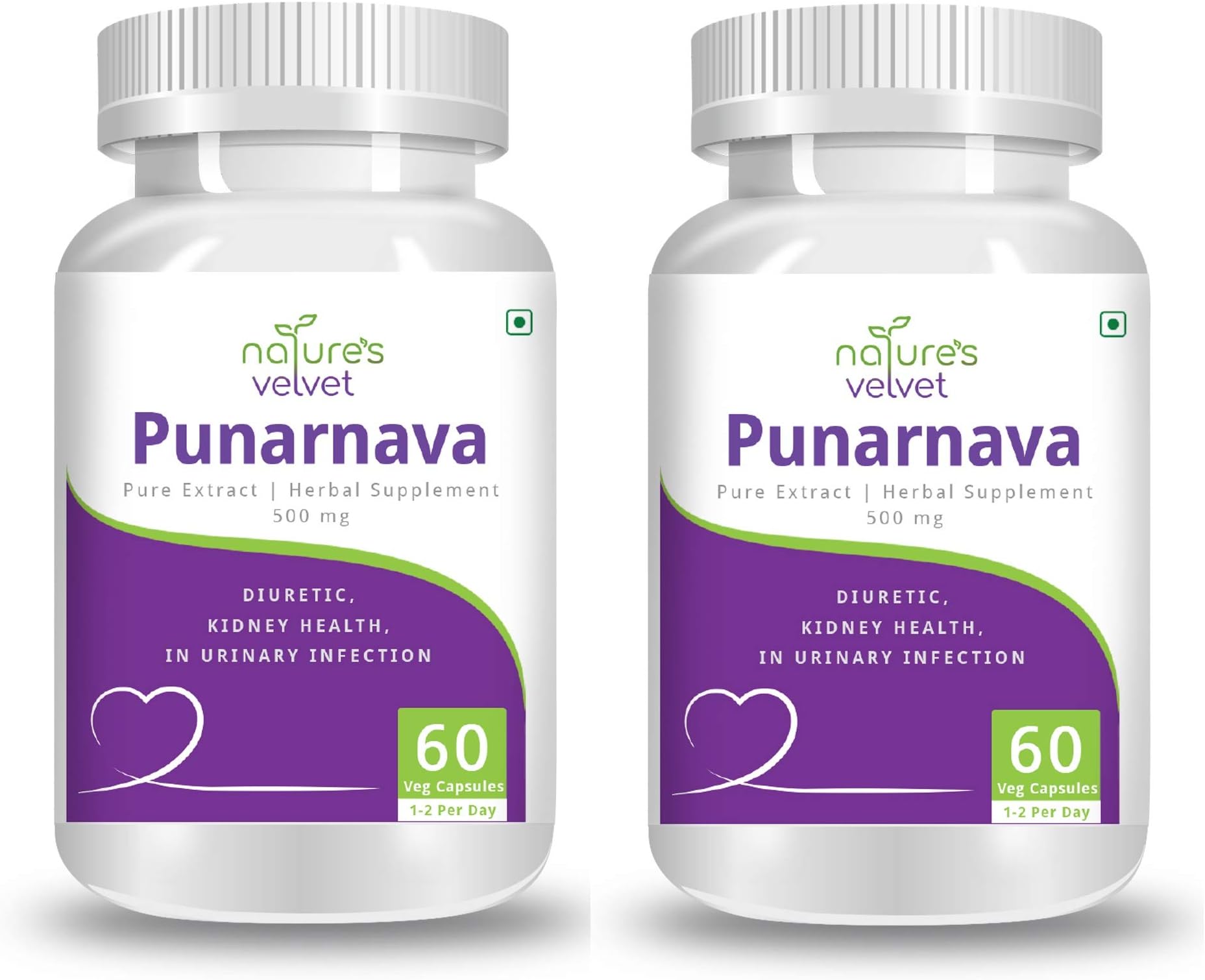 Natures Velvet Lifecare Punarnava Pure Extract 500 mg, 60 Veggie Capsules - Pack of 2