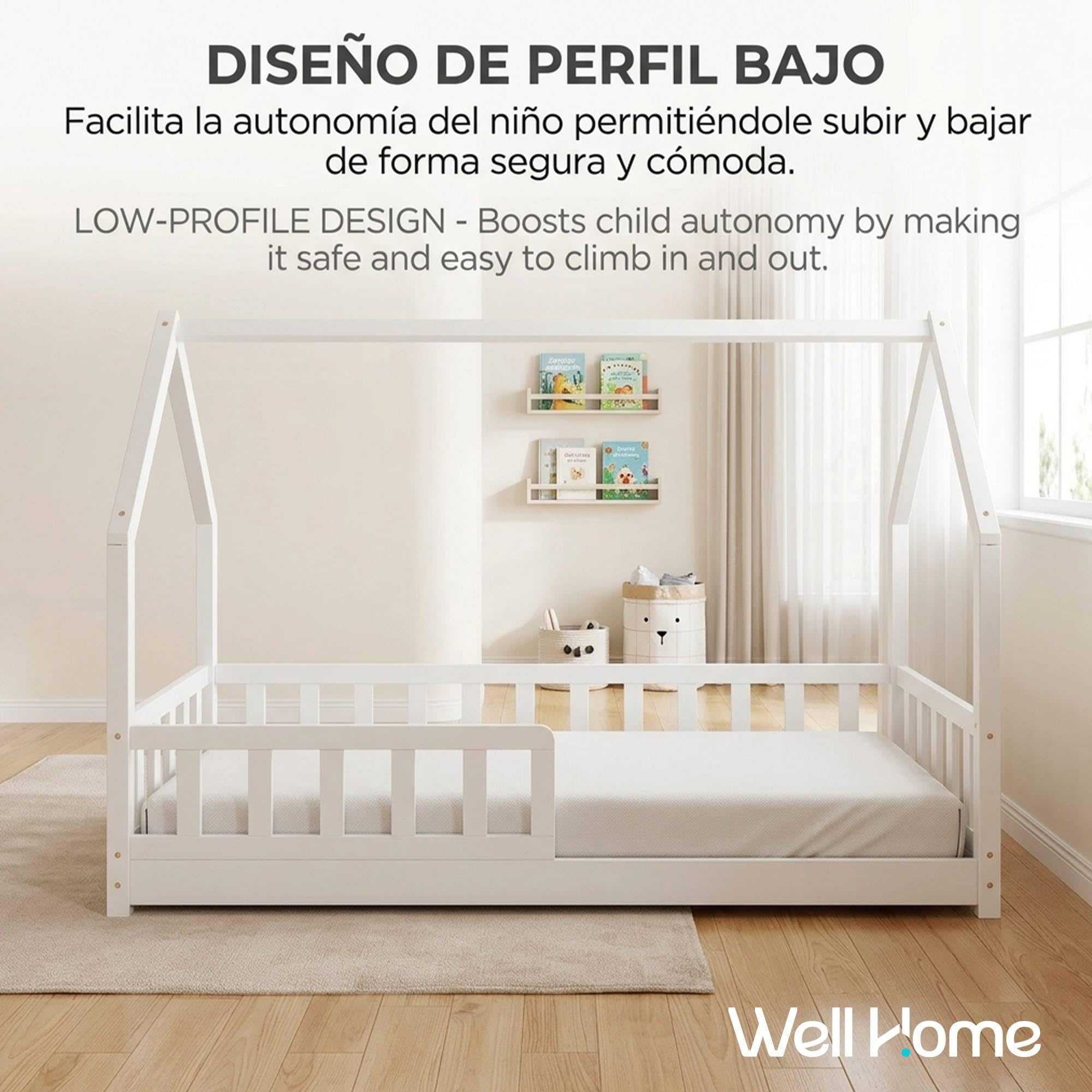 Well Home MOBILIARIO & DECORACIÓN Habitación Infantil: Cama Infantil Modelo cabaña de Pino lacada en Blanco 90x190cm