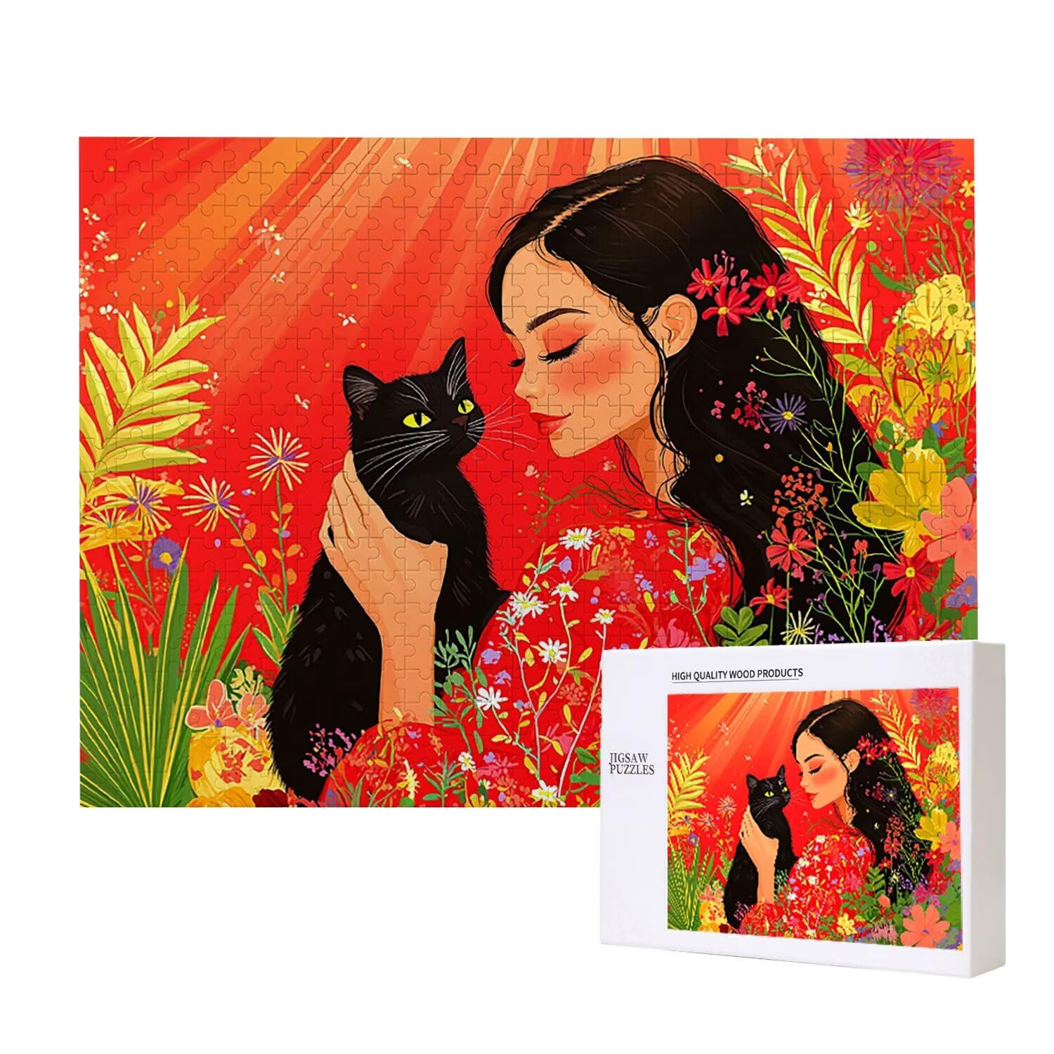 Kobieta kot - Puzzle 4000 sztuk dla dorosłych - Puzzle DIY, kreatywna rozrywka, nowoczesna sztuka, klasyczne puzzle dla dorosłych i nastolatków w wieku 12 lat, pomysł na prezent dla mężczyzn i kobiet