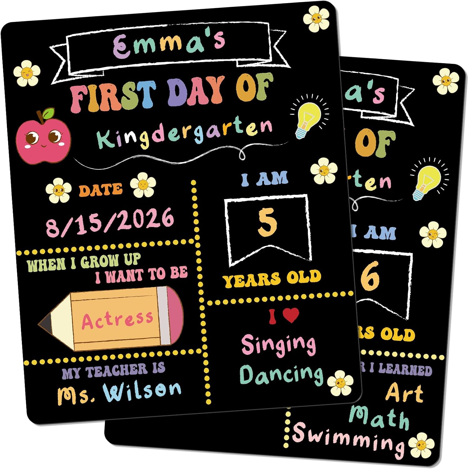Marspark First and Last Day of School Board Sign, 10"x12" Double Sided Back to School Supplies for Kids, Reusable Wooden First & Last Day Chalkboard Sign for Preschool Kindergarten(Vintage)