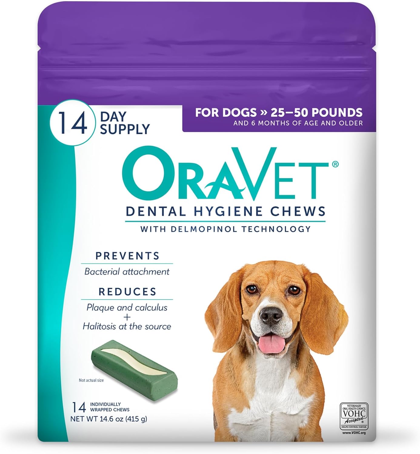 ORAVET Dental Chews for Dogs, Oral Care and Hygiene Chews (Medium Dogs, 25-50 lbs.) Purple Pouch, 14 Count ORAVET Dental Chews for Dogs, Oral Care and Hygiene Chews (Medium Dogs, 25-50 lbs.) Purple Pouch, 14 Count