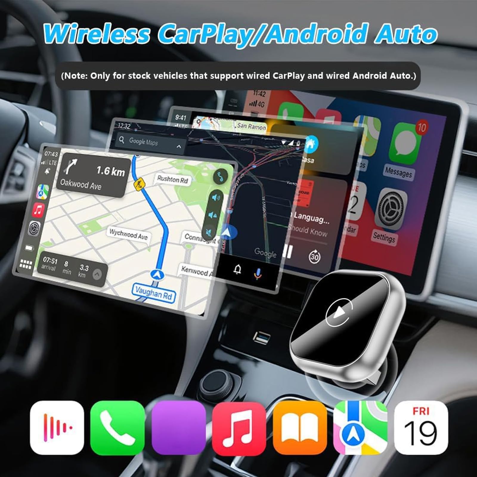 Bezprzewodowy Carplay do Volvo XC-40 XC-60 XC-70 XC-90 AB, Mini adapter samochodowy, adapter Plug-And-Play, projekt USB, akcesoria automatyczne,A/czarny