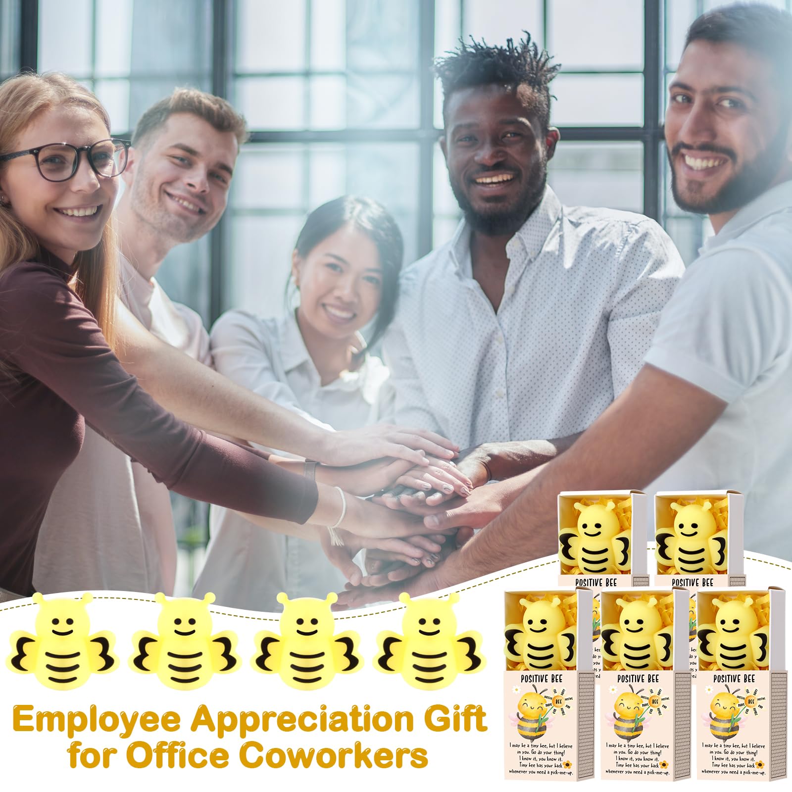 Wettarn 12 Sets Bee Gifts Positive Stress Balls with Support Boxes Bulk Party Favors for Employee Coworker Friends Office Classroom Rewards Cute Inspirational Relief Toys Yellow Desk Decor