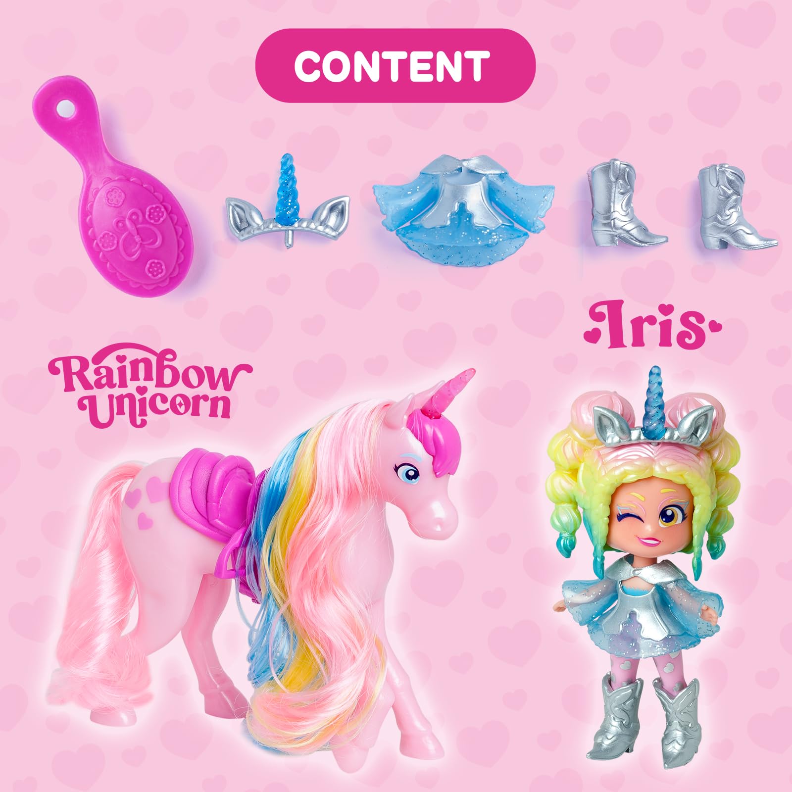 KOOKYLOOS Rainbow Unicorn, Unicorn with real hair and Iris doll. Includes Rainbow unicorn, exclusive Iris doll - Image 3